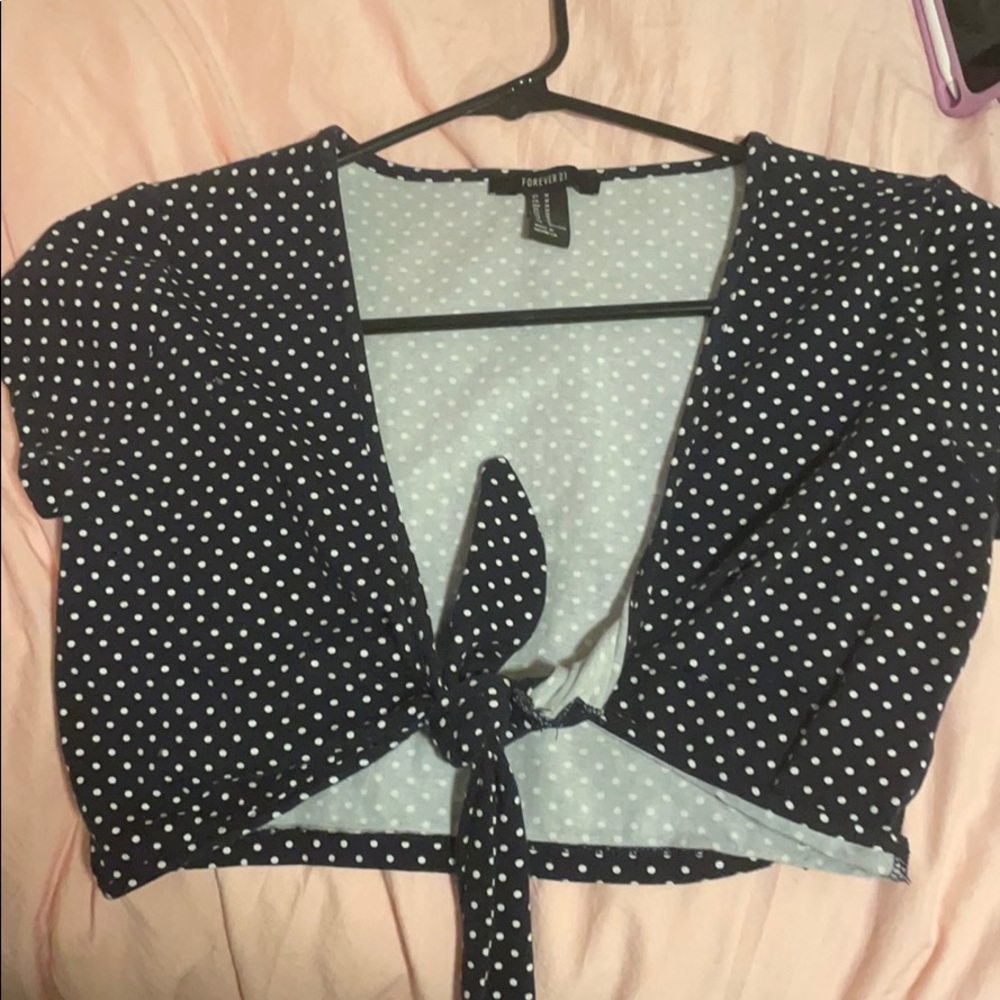 navy polka dot tie mini crop top forever 21